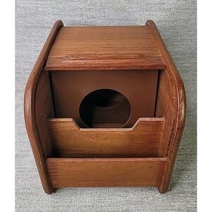VTG Kalmar Design Teak Wood Roll Top Storage Box Desk Recipe Box CD Floppy Disks
